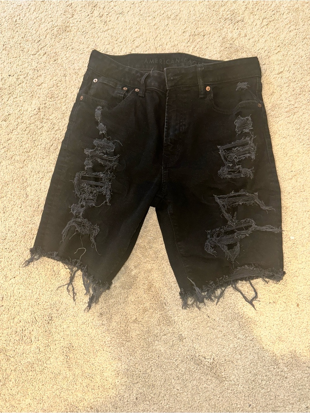 American Eagle Outfitters Black Distressed Cutoff Denim Black above knee Shorts